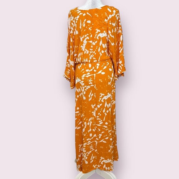 Studio Untold Women's Maxi Dress Orange Boho 3/4 Sleeve V-Neck Pullover Size 14 - Picture 4 of 11